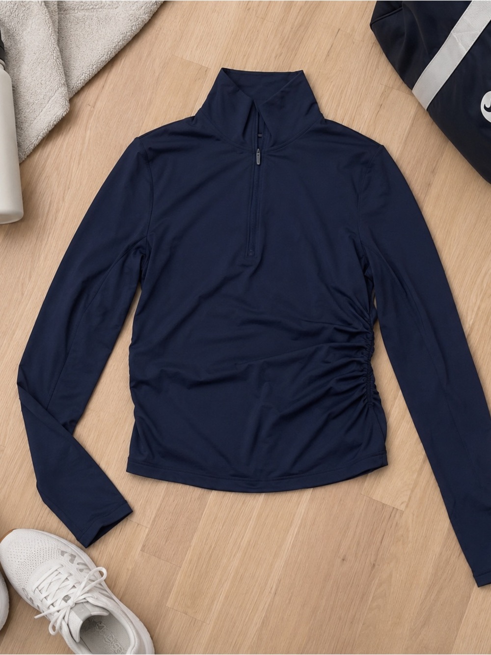 Athleta Transcend Half Zip Navy Ruched Side M